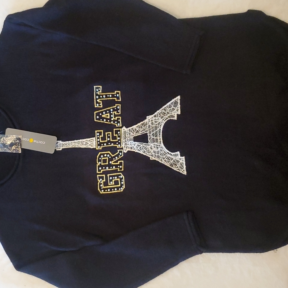 Cache Cache Black Tunic Sweater With Lace Embroid… - image 1